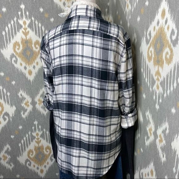 Polo Ralph Lauren Black & White Flannel Embellished Crest Button Up Blouse - Picture 13 of 16